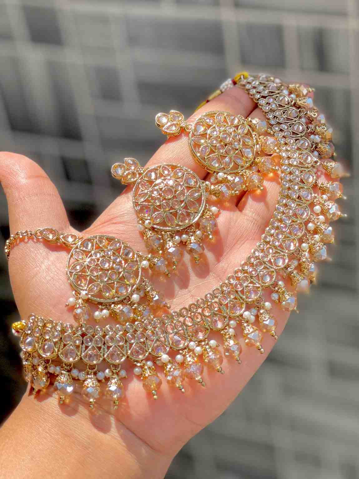 Beautiful Premium Quality Reverse Ad Stone Work Necklace With Beautiful Earrings And tika...